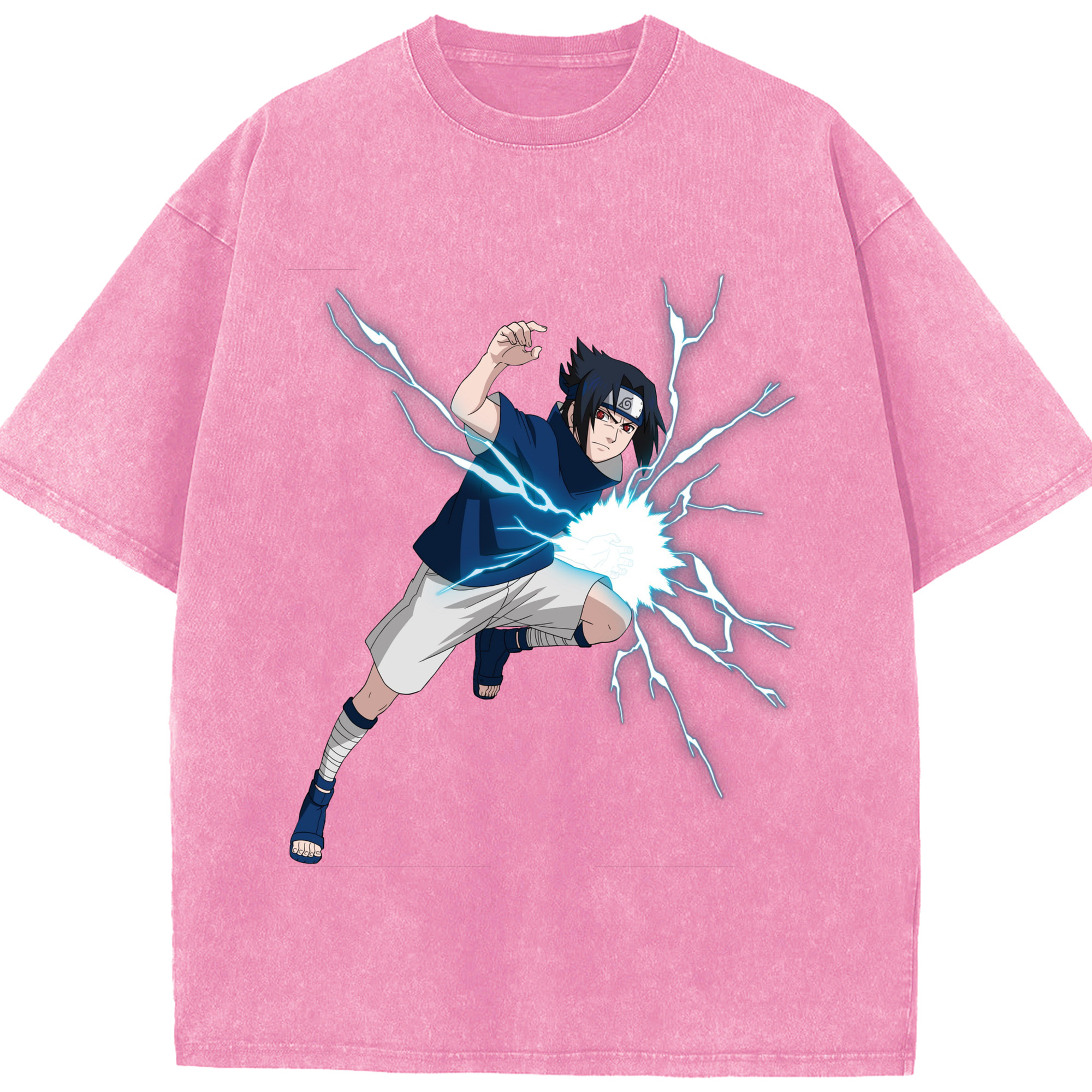 （画像用） NARUTO -ナルト- うちは サスケ Uchiha Sasuke 綿100% ヴィンテージ風 半袖Tシャツ（フロントプリント）